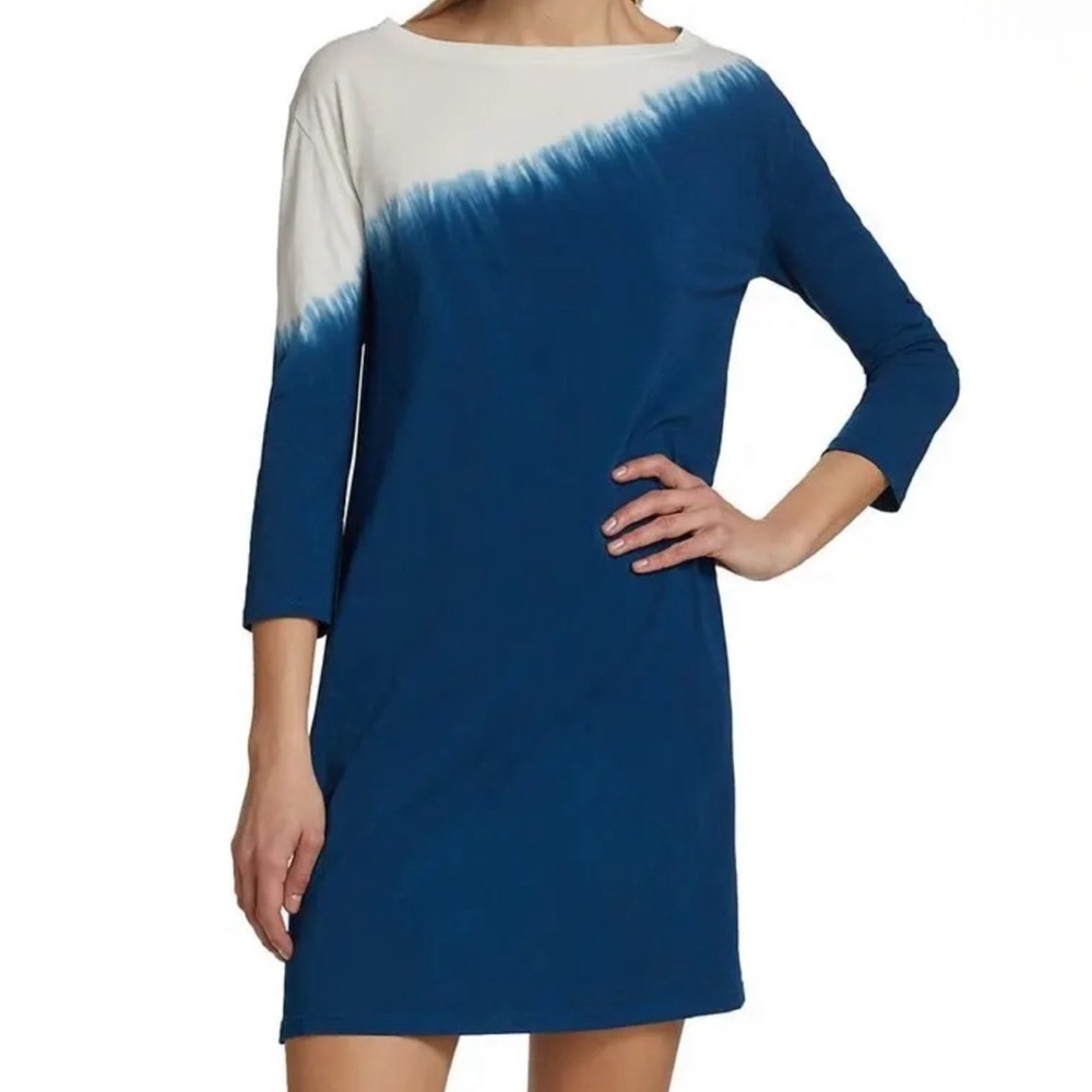 ATM ANTHONY THOMAS MELILLO | Dip-Dye Long-Sleeve Dress Lagoon Combo Size XS NWT